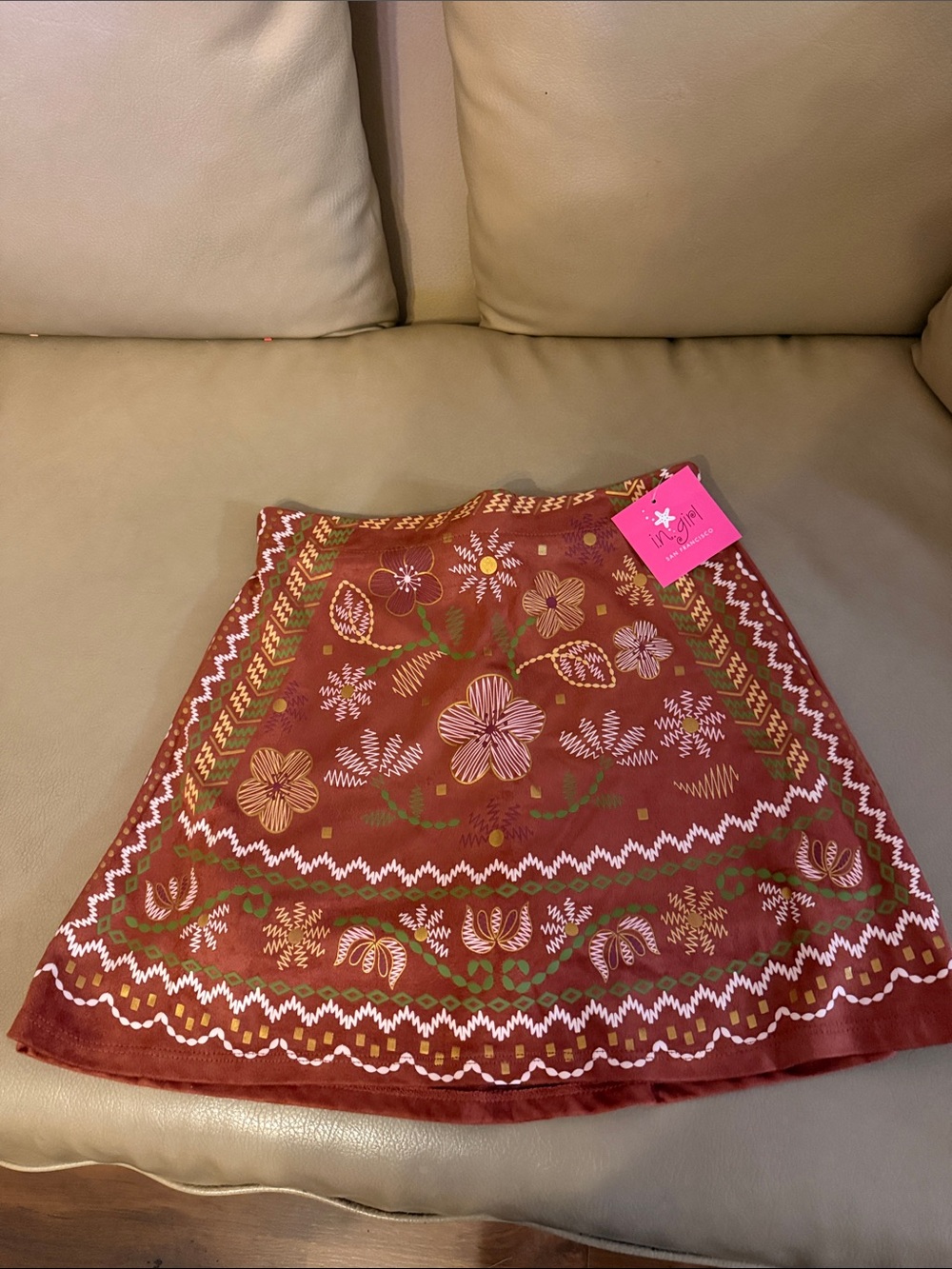 Embroidered Rust Floral A-Line Skirt - Lulu's